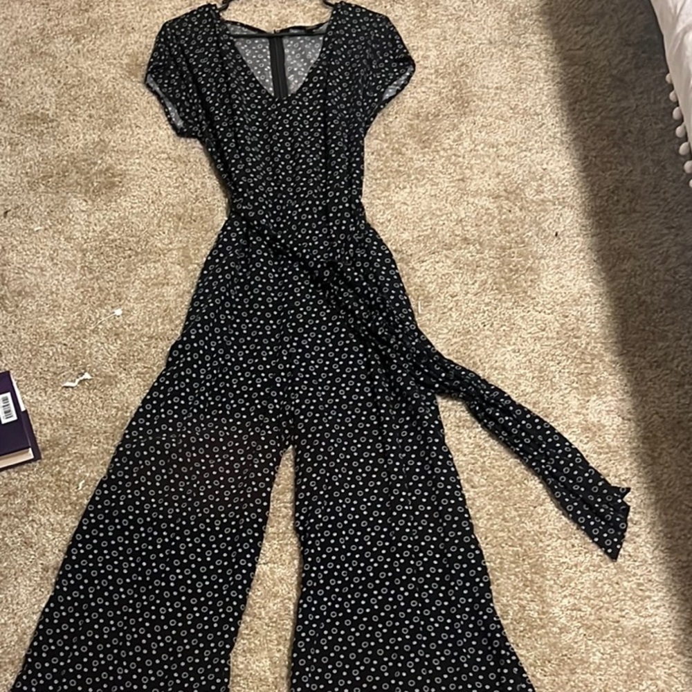 Chaps Black and White Polka Dot Jumpsuit